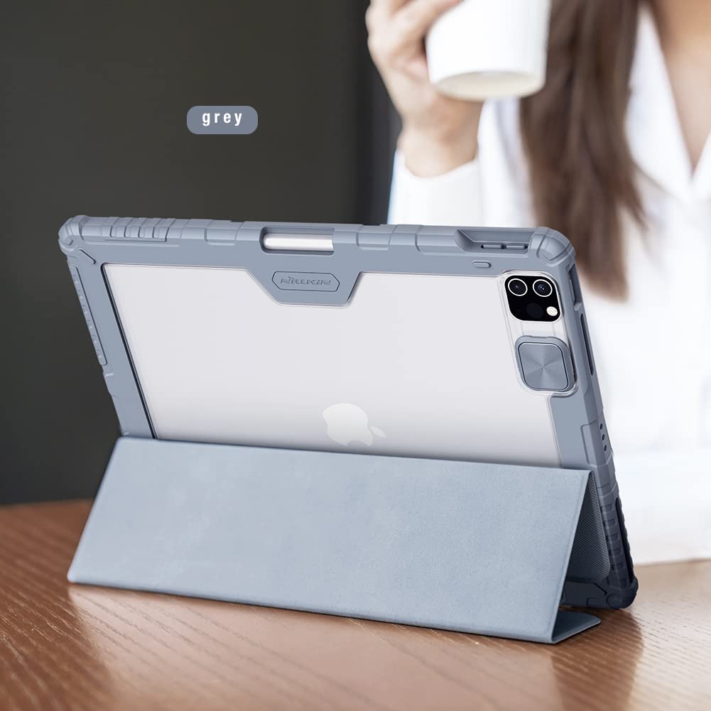 IPad Pro 12.9 Case (5th/4th Generation 2021/2020) With Sliding Camera Cover And Apple Pencil Holder, Trifold Stand Intelligent, Transparent PC Showing IPad Color (Gray - View #13