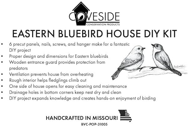Coveside Eastern Bluebird House DIY Kits – Club Pack of 4 | Unassembled Pine Birdhouse Kits with Hardware & Hangers | Scout Group, Classroom or Family Craft Project | Made in USA | 1.5" Entry Nest Box
