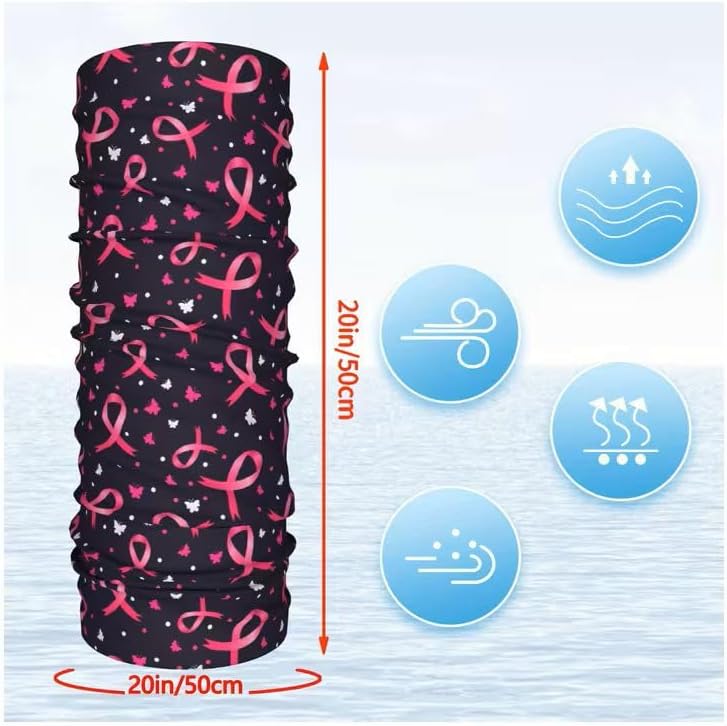 Tube Scarf Pink Bows Awareness Multifunctional Scarf Cancer | Pink Bow Pattern, Cancer Awareness, Multifunctional Scarf, 50 x 25 cm, Breathable, Wind Protection