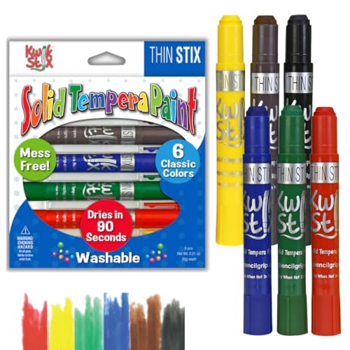 The Pencil Grip Kwik Stix Tempera Paints, Thin Tempera Paint Pens, Super Quick Drying, 6 Classic Colors- TPG-607