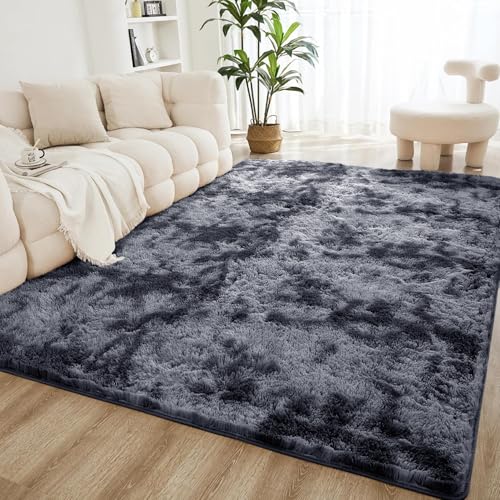 Oxford Homeware Alfombras para sala de estar, 120 x 170 cm, teñido anudado, color gris oscuro, alfombras grandes antideslizantes, modernas alfombras de felpa súper suaves para salón, alfombra de noche