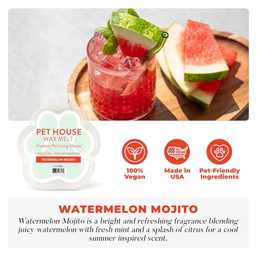 Image of One Fur All Pet House Spring and Summer Wax Melts for Pet Odor, Natural, Plant Based Soy Wax Melts, Long Lasting Fragrance for Fresh Smelling Homes, Watermelon Mojito