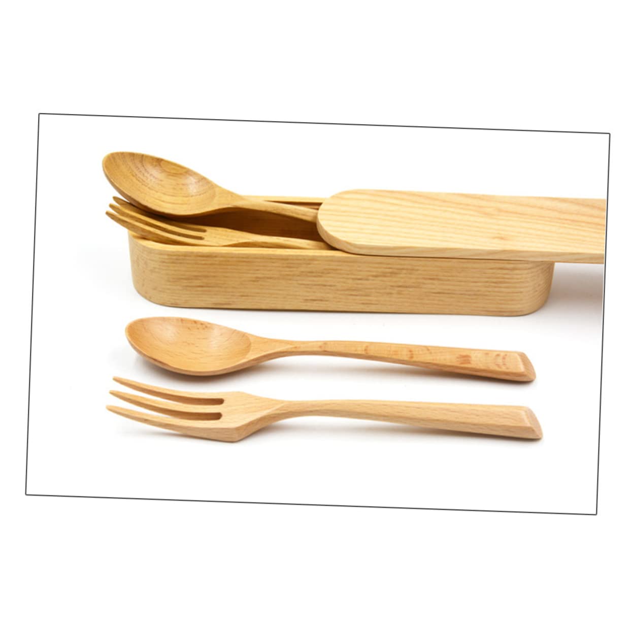 4 Pcs Dinner Spoon Fork Food Serving Spoon and Fork Beech Spoon Fork Wooden Spoon and Fork