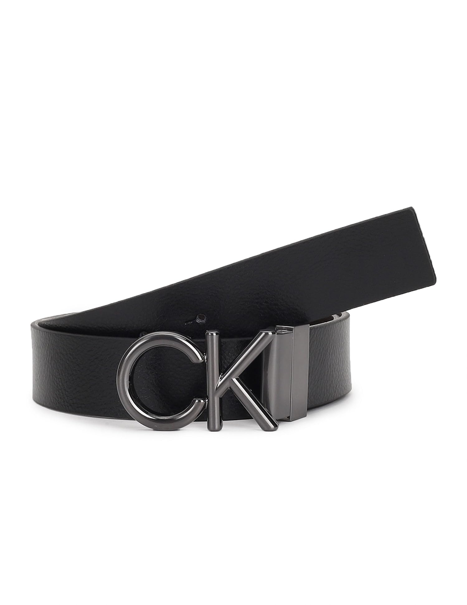 Calvin Klein Men's Ck Metal Buckle 3.5cm Leather Belt, Black (Ck Black/Dk Brown), 35,4 inches