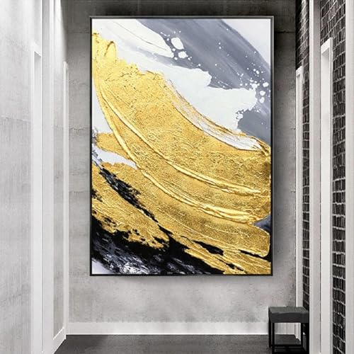 Toile dorée abstraite encadrée CBZKTR | Grand tableau moderne de salon 70x140cm