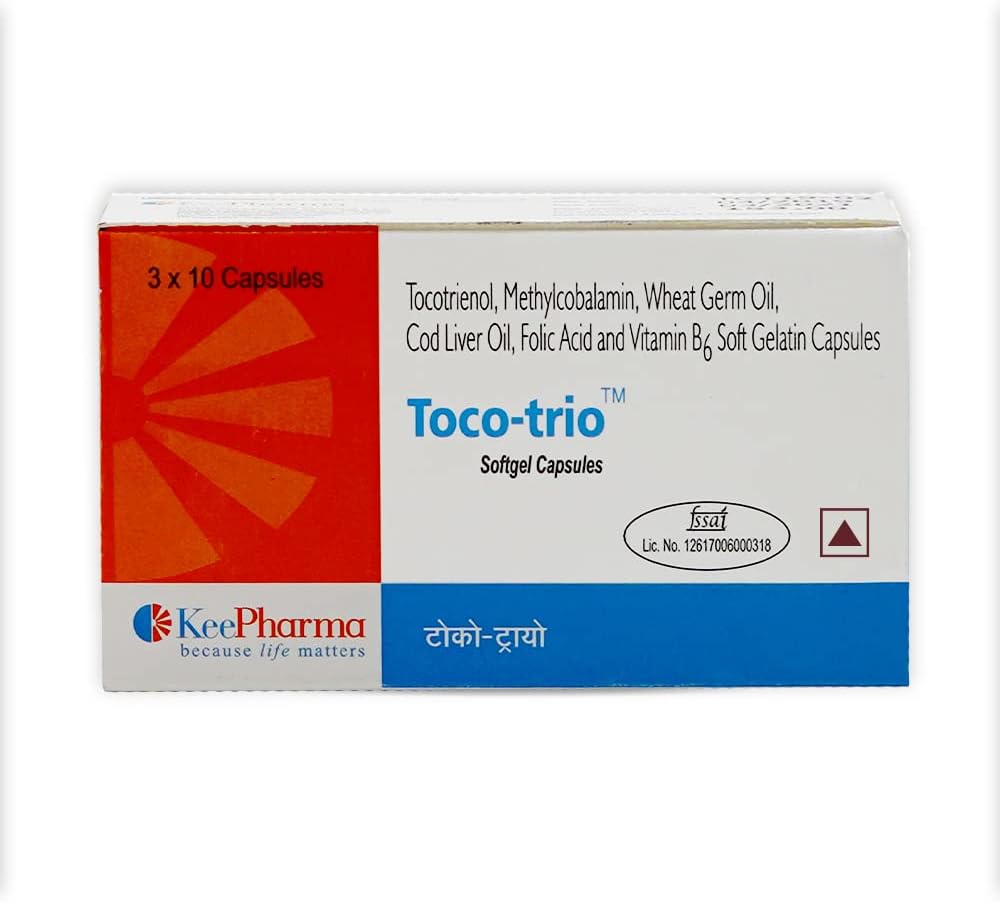 Tocotrio, 3 X 10 Capsules, Vitamin E Supplement for Leg Cramps, Antioxidants, Vitamin B