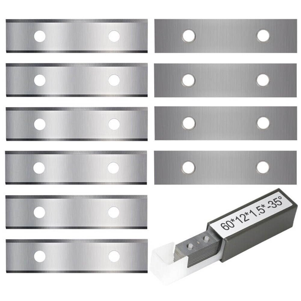 Paquete de 10 insertos cuadrados de carburo para raspadores de mano de madera, 60 x 12 x 1,5 mm, cuchillas reversibles de doble filo de 35°, compatibles con raspadores de 60 mm