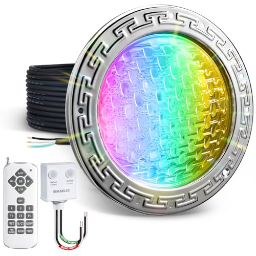 SURAIELEC 12V AC Pool Lights for Inground Pool, 10 inch Color Changing LED Pool Light with Remote Control, 300W Equivalent, Underwater Swimming Pool Light Fixture for Large Wet Niches, 50FT Cord