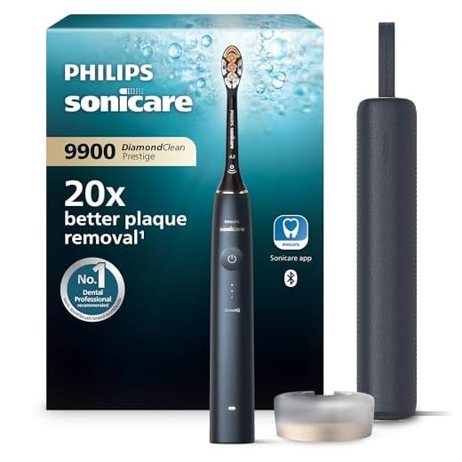 Philips Sonicare DiamondClean Prestige 9900 – Elektrische Zahnbürste mit SenseIQ, A3 Premium-All-in-One-Bürstenkopf und Ladeetui in Mitternachtsblau (Modell HX9992/12)