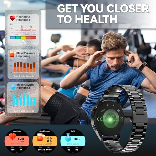 Smartwatch Herren mit 3 Uhrgürteln, Smartwatch mit Anruf-, Sprachassistent-und Nachrichtenfunktionen, Business-geeignet, über 100 Sportmodi, Sportuhr für Android und iOS, Schwarz – Bild 6