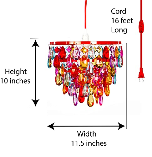 Image of gypsy color The Original Brink House Plug-in 1 Light Multicolor Dome Chandelier H10 inchxW11.5 inch, Red Metal Frame with 5 Tiers of Multicolor Acrylic Crystals