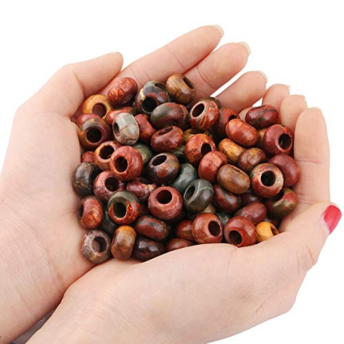 mookaitedecor 20pcs 14mm Natural Picasso Jasper Round Large Hole Gemstone Beads for Jewellery Making 6mm Hole Loose Rondelle Crystal Stone Beads for Crafting European Bracelet Macrame DIY Projects - Image 2