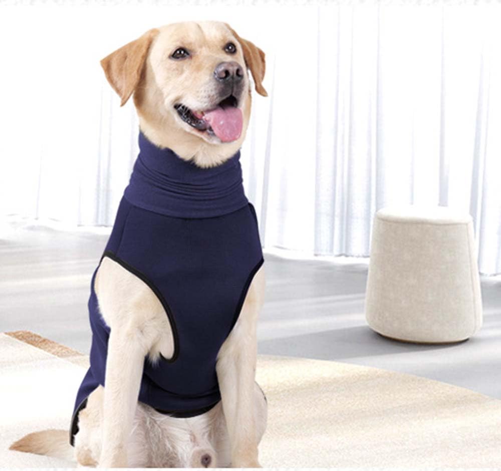 Hunde-Angstlinderungsmantel, Ohrenschutz, wärmer, beruhigende Angstjacke für Hunde mit reflektierenden Streifen, beruhigender Rollkragen für Donner, Feuerwerk, Reisen und Trennungsangst (Blau,