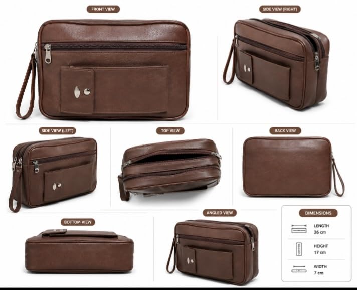 Image of PSH Men's Synthetic Leather Cash Pouch /Money Carrying Multipurpose travel Big Wrist Clutch Business Handbag Sling Document Carry Bag, High-capacity Shop Size- 26x17x7 Cms