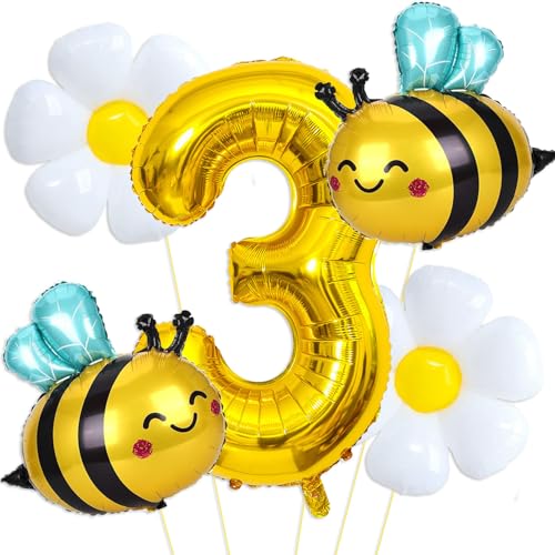 Bee Balloons Daisy Balloons Gold Number 3 Balloon for Bee Themed Birthday Party Gender Reveal Baby Shower Decorations