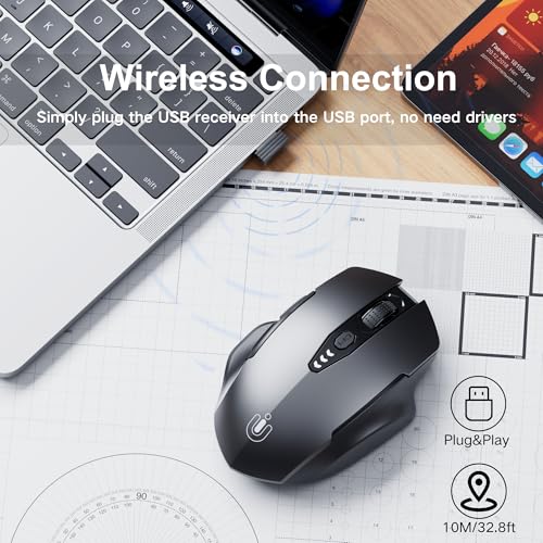 Image of Uineer Wireless Mouse,[Upgraded] Rechargeable 2.4GHz (Battery Level Visible) Ergonomic Computer Mouse,4 Levels DPI, Wireless Mice for Laptop PC Computer(Grey)