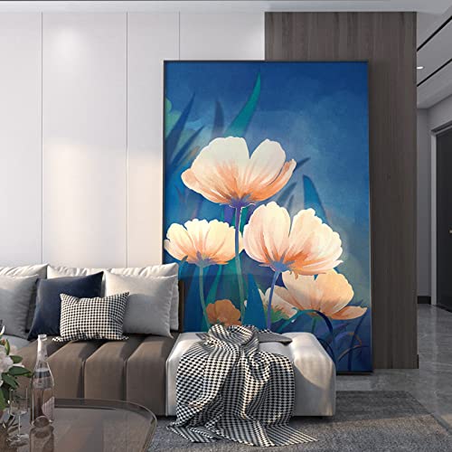 Peinture à l'huile sur toile bleu de Klein abstrait déco murale moderne fleur grand format