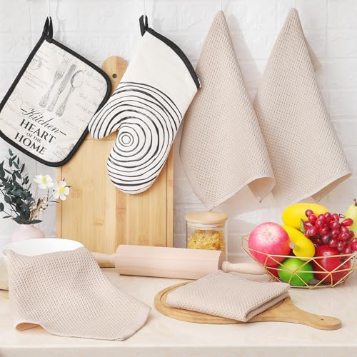 Image of Homaxy 100% Cotton Waffle Weave Kitchen Dish Cloths, Ultra Soft Absorbent Quick Drying Dish Towels, 12 x 12 Inches, 24-Pack, Beige