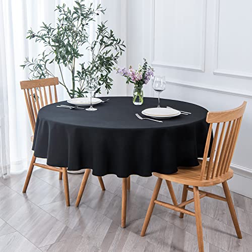 Image of maxmill Round Textured Tablecloth Spill-Proof Wrinkle Free Soft Jacquard Table Cloth for Circular Table Cover, for Dining Room Buffet Banquet Parties Holiday Dinner, 70 Inch Black
