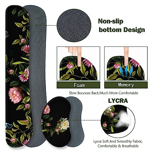 Image of ARTSO Gaming Mouse Pad Wrist Support Set, XXL Large Desk Mat Mousepad + Keyboard Wrist Support+ Mouse Wrist Rest+Coaster 4in1 Ergonomic, Stitched Edge for Home Office -Flowers and Butterflies