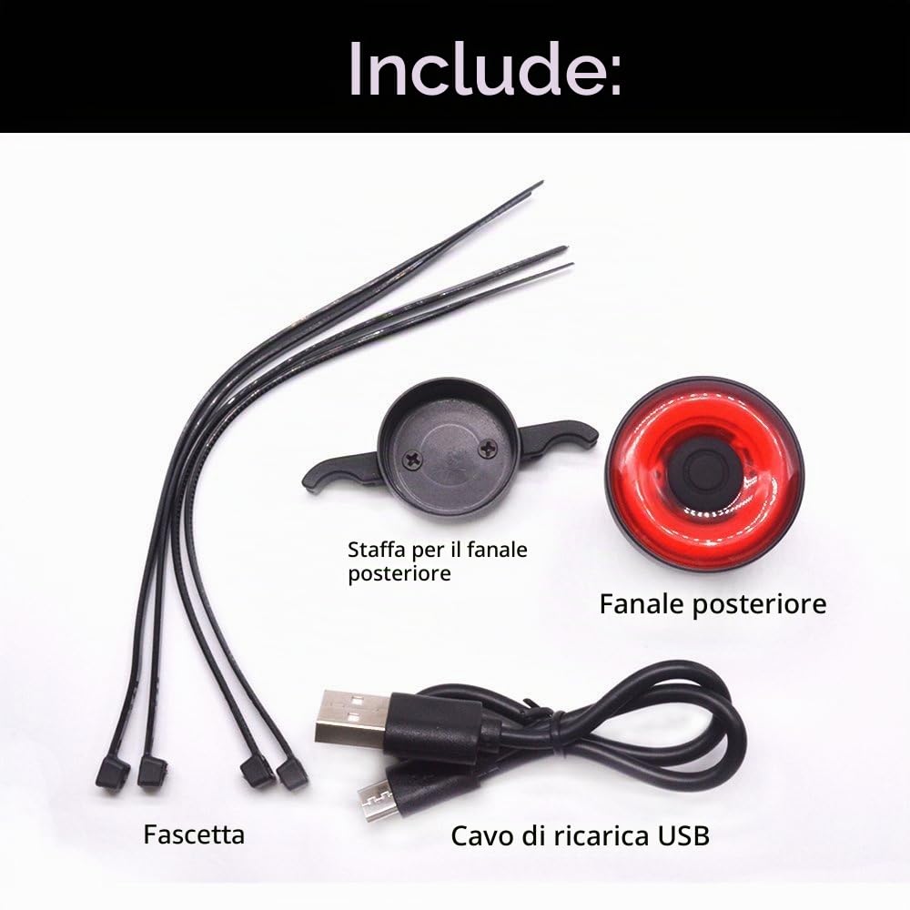 Smart Bike Tail Light ultra luminosi, luce per bicicletta ricaricabile auto ON/OFF, IPX6 impermeabile luci a LED per bicicletta, posteriore LED ad alta intensità accessori adatto su qualsiasi Road Bikes