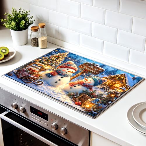 Image of Merry Christmas Snowman Stove Top Cover for Electric Stove Mat