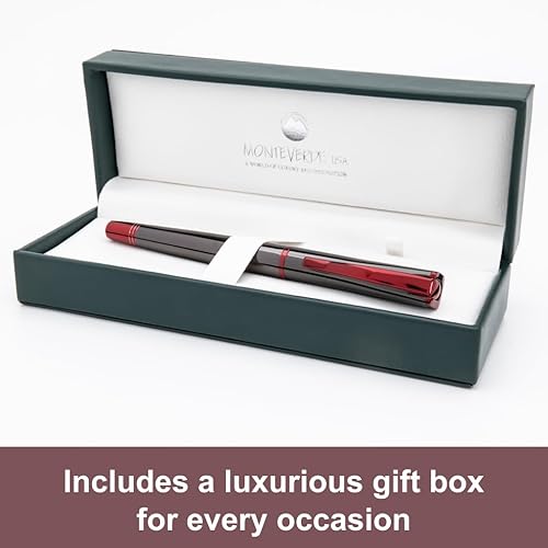 Miniatura 5 de Monteverde USA Impressa Pluma Estilográfica Color Metal Pistola con Ribete Rojo - Punta Ancha - Plumilla Alemana JoWo