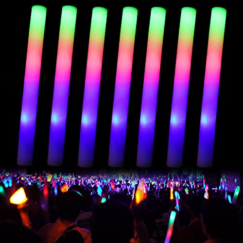 EXCECAR Glow Foam Sticks - 30 Pcs LED Foam Sticks Glow Batons with 3 Modes Colorful Flashing Effect, Glow in The Dark Party Birthday Wedding Halloween Party Supplies
