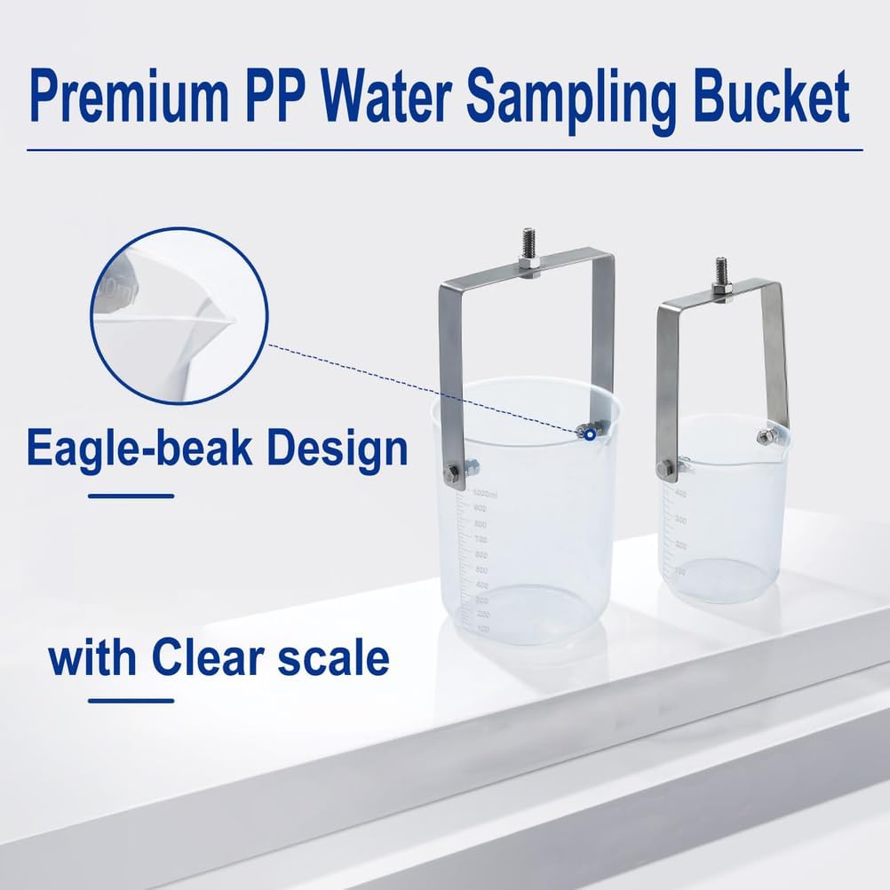 Telescopic Water Sampling Dipper,Stainless Steel Water Sample Collection Pole,Portable Pendulum Beaker Sampler Cup with 500/1000ml Liquid Sampling Bucket for Industrial Lab,Plastic 1000ml,1.49~7m