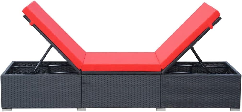 Sun Lounger with Cushion,Outdoor Lounge Chairs,Outdoor Daybed,Garden Sunlounger,Sun Lounge Bed,Sunbathing Recliner,Easy to Assemble,Both Sides Adjustable,for Beach,Patio,Backyard, Poly Rattan Black