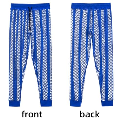 Mens Fishnet Striped Lounge Pants Sexy Mesh See Through Pyjama Pants with Drawstring2
