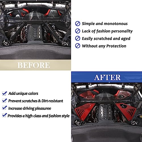 Image of Daeiclru Engine Bay Panel Cover Compatible with Chevrolet Corvette C8 2020-2023, Aluminium Engine Protector Splash Shield, Left Right Engine Case Guards (Red)