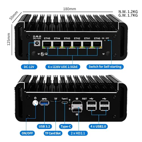 Image of N100 Mini PC Firewall Support Pfsense OPNsense, Fanless Micro Computer DDR5 8GB RAM 128GB NVMe SSD N100 12th Gen Router PC, 6 x 2.5GbE I226V LAN, 4K, AES-NI, TF, Type-C