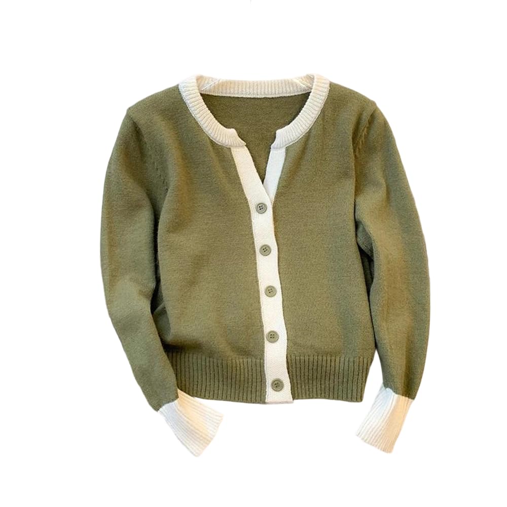 Womens Patchwork Cardigan V-Neck Retro Style Pullover Sweater