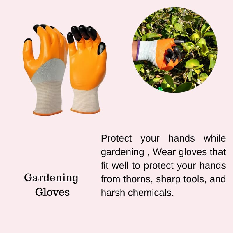 Image of 6 in 1 Gardening Tool Set - Trowel, Fork, Cultivator, Khurpi, Pruner & Gloves with Wooden Handle for Digging, Planting, Weeding & Pruning