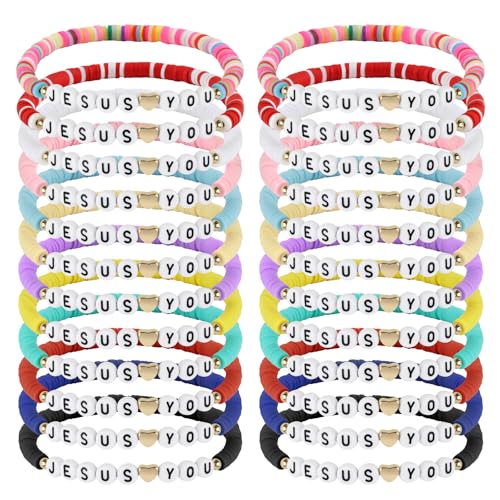 poosenniol 24PCS Jesus Loves You Bracelets Friendship Bracelets Bulk Christian Friendship Jewelry Easter Gifts for Women Men Inspirational Religious Gift (03)