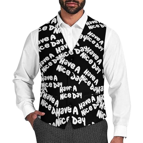 Have A Nice Day Suit Vest for Men Slim Fit Tuxedo Waistcoat Button Down V Neck Business Dress Coat