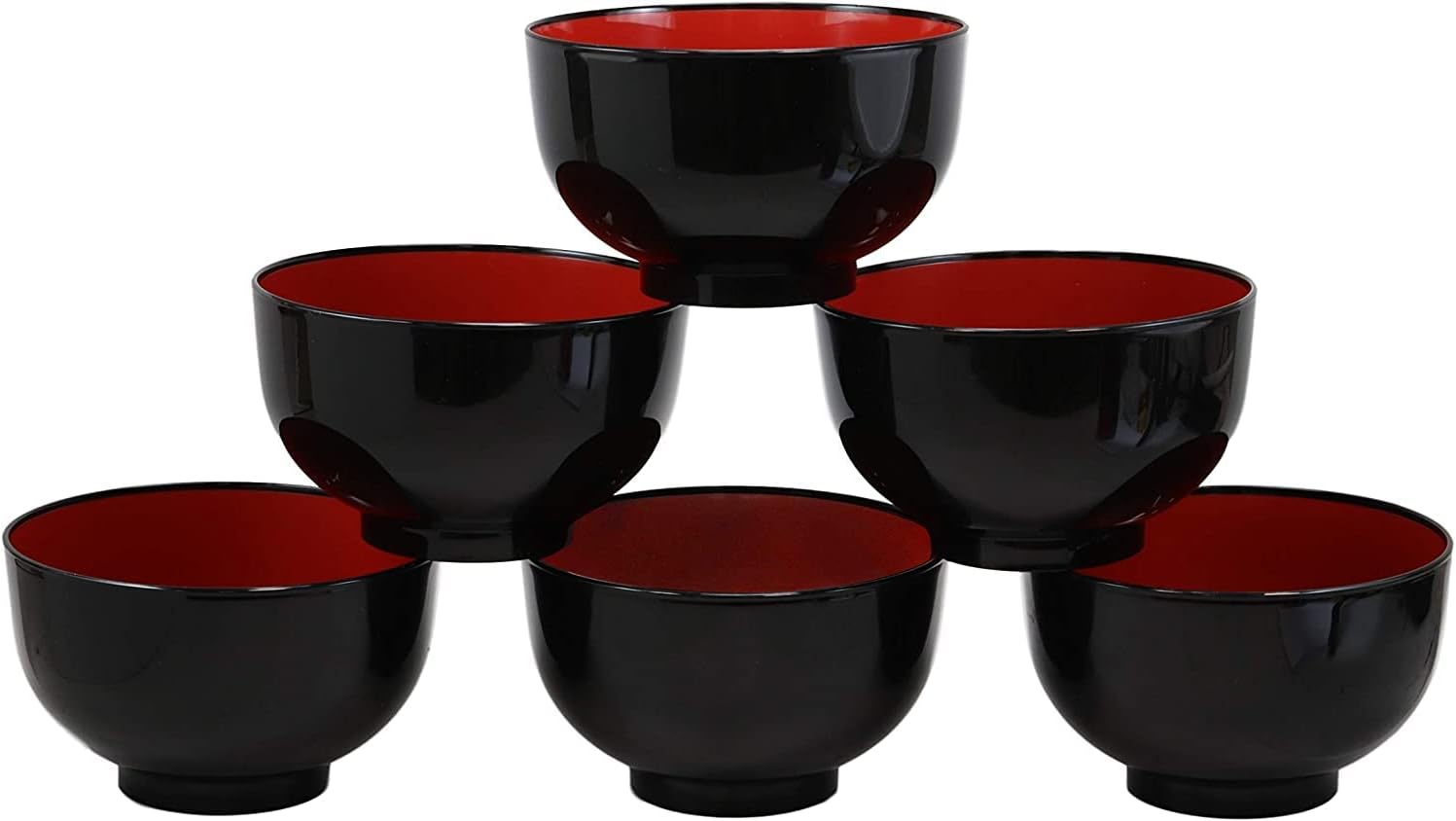 Ebros Gift Made In Japan Traditional Black Red Lacquer Copolymer Plastic Small Bowl 16oz Set of 10 For Salads Greens Rice Cold Cuts 5.5"Dia Japanese Restaurant Supply Bowls Home Kitchen