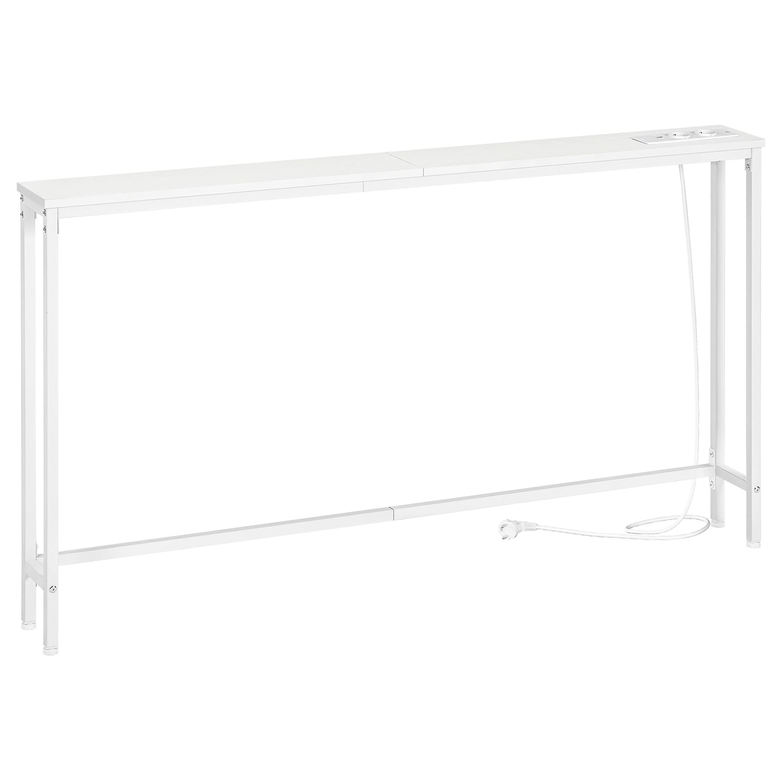 HOOBRO Table Console Fine 140 cm, Bout de Canapé avec Multiprise, Table d’Entrée, Console Meuble Adaptée Derrière Le Canapé, pour Salon, Couloir, Cadre en Métal, Blanc EWW145CXG01