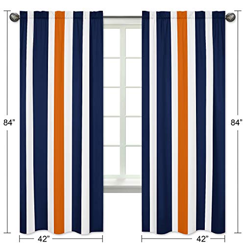 Sweet Jojo Designs Navy Blue, Orange And White Window Treatment Panels For Stripe Collection - Set Of 2 #TOP4