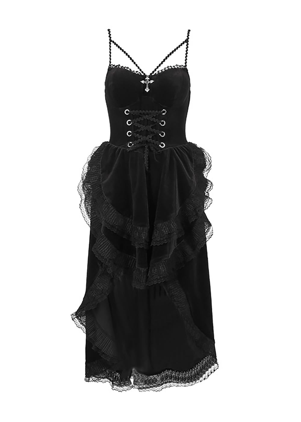 Robe longue gothique à manches longues en velours pour femme - Coupe ajustée - Harajuku