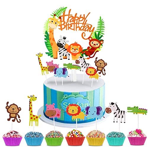 15 Pièces Décorations De Gâteaux Animaux, Decoration Gateau Anniversaire Garcon,Decoration Gateau Jungle,Gateau Anniversaire Jungle, pour Enfant Thème Animal Fête d'anniversaire Décoration de gâteau