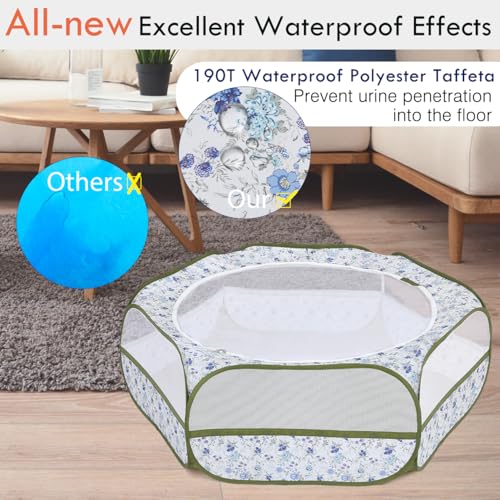 Image of Pawaboo Small Animal Playpen with Zippered Cover, Blue + White Flower