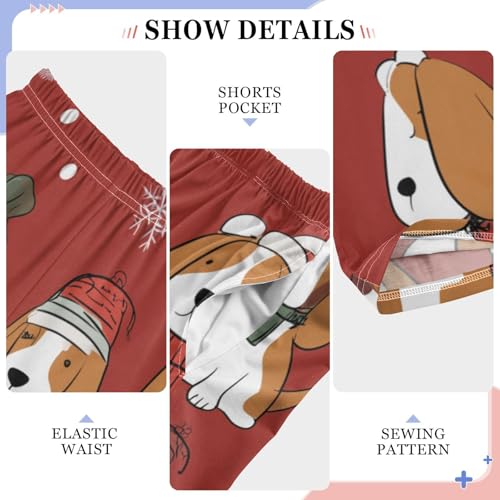 Beagle Xmas Snowflake Boys Long Pants Soft Trousers Elastic Waist Kids Lounge Bottoms with Pockets S-XL4