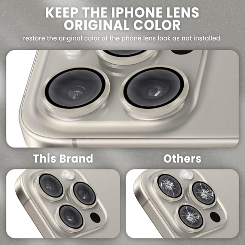 Image of ArmourPro Premium Camera Lens Protector Tempered Glass Compatible For iPhone 15 Pro max and iPhone 15 Pro Tough HD Individual Aluminum Alloy Rings 9H Camera Cover , Scratch-Resistant,Camera Lens Protection| Titanium White
