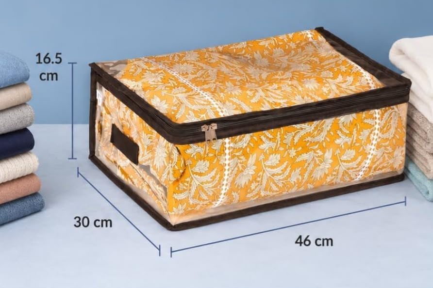 Image of ALPHIT SALES Transparent Storage Bags for Clothes, Saree Cover Organizer, Waterproof PVC Storage Bag, Wardrobe Clothes Organizer for Small Blankets, Bedsheets, Toys & Documents (Pack of 6)