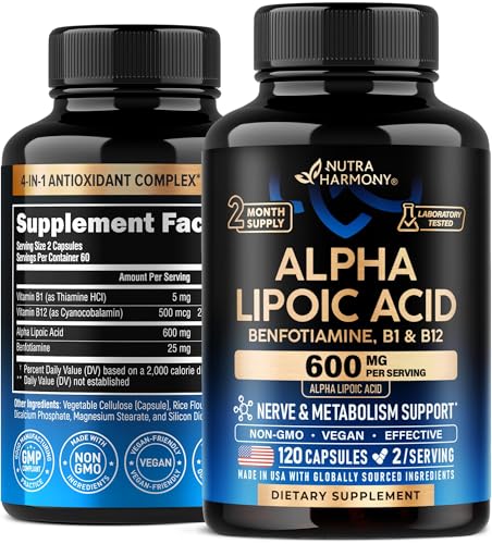 Alpha Lipoic Acid 600mg - ALA Supplement Antioxidant for Nerve, E...
