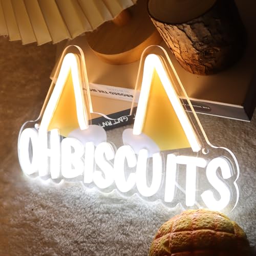 Image of OH BISCUITS Neon Sign for Wall Decor, 11.8 x 6.7 IN, Funny Quote Neon Light with Dimmer, USB Powered LED Neon LED for Bedroom Game Room Bar Kids Room Party Decoration