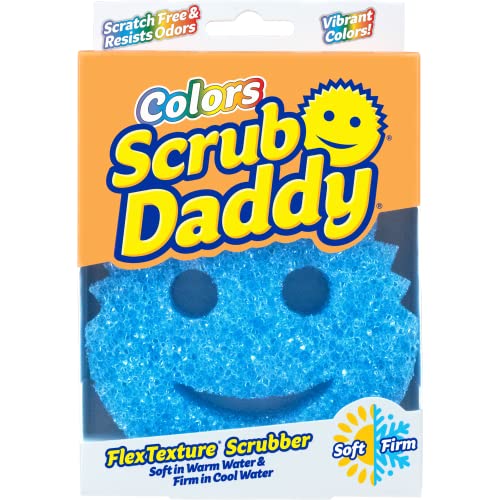 Scrub Daddy Colors Eponge Smiley Anti-Rayures, Eponge Vaisselle Lavable Antibactérienne et Réutilisable, Eponges Vaisselles pour Cuisine et Salle de Bain, Éponge à Récurer Flextexture - Bleu Cover