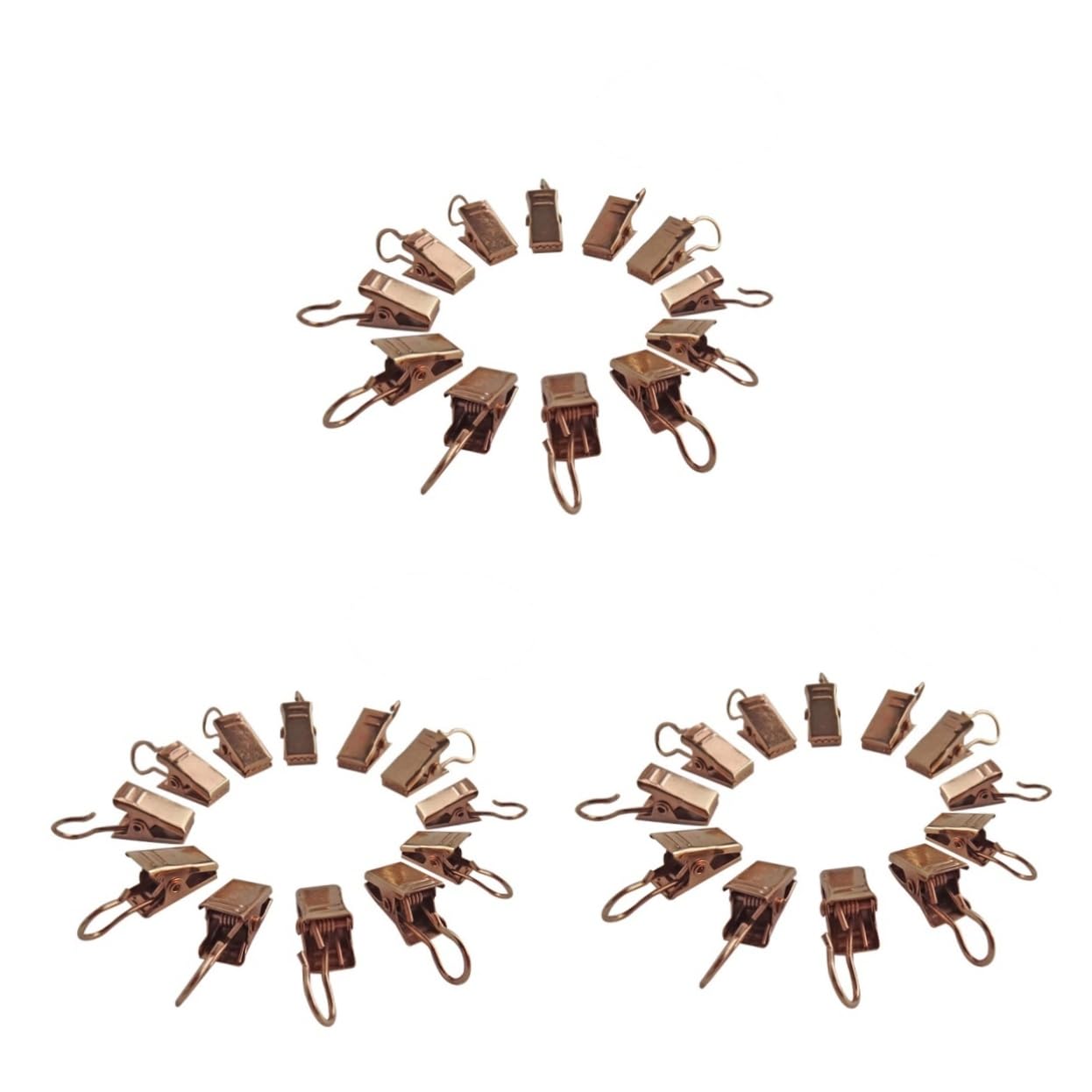 Ciieeo 3sets Light Golden Drapery Iron Curtain Rings with Hooks Skid Clips for Easy Installation Design for Pocket Curtains 30pcs*3